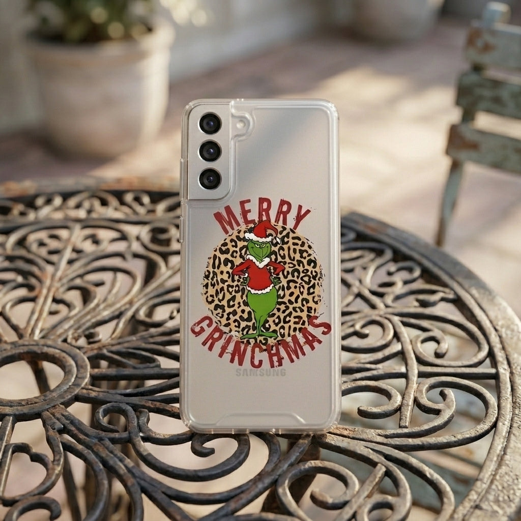 Merry Grinchmas Leopard Print Clear Case for Samsung Galaxy | Festive Christmas Phone Cover