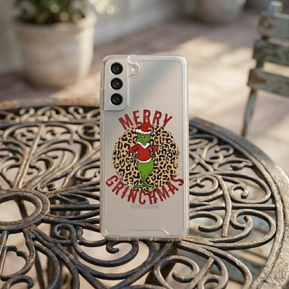 Merry Grinchmas Leopard Print Clear Case for Samsung Galaxy | Festive Christmas Phone Cover