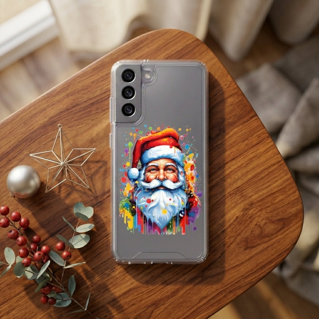 Colorful Watercolor Santa Claus Christmas Clear Case for Samsung Galaxy | Festive Art Phone Cover