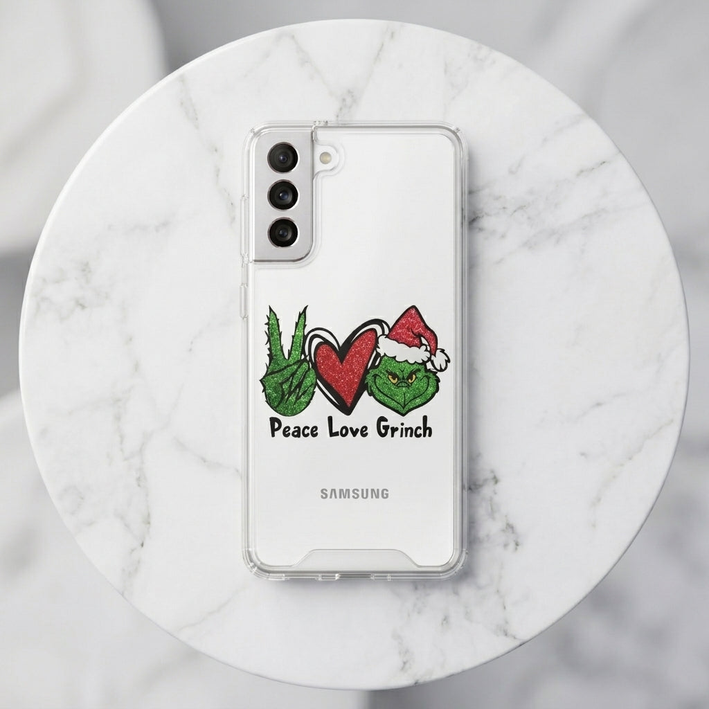 Peace Love Grinch Christmas Clear Case for Samsung Galaxy | Holiday Phone Cover