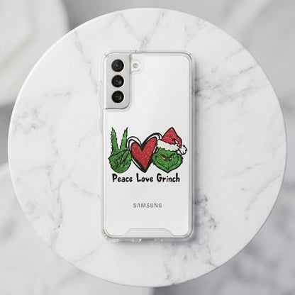 Peace Love Grinch Christmas Clear Case for Samsung Galaxy | Holiday Phone Cover
