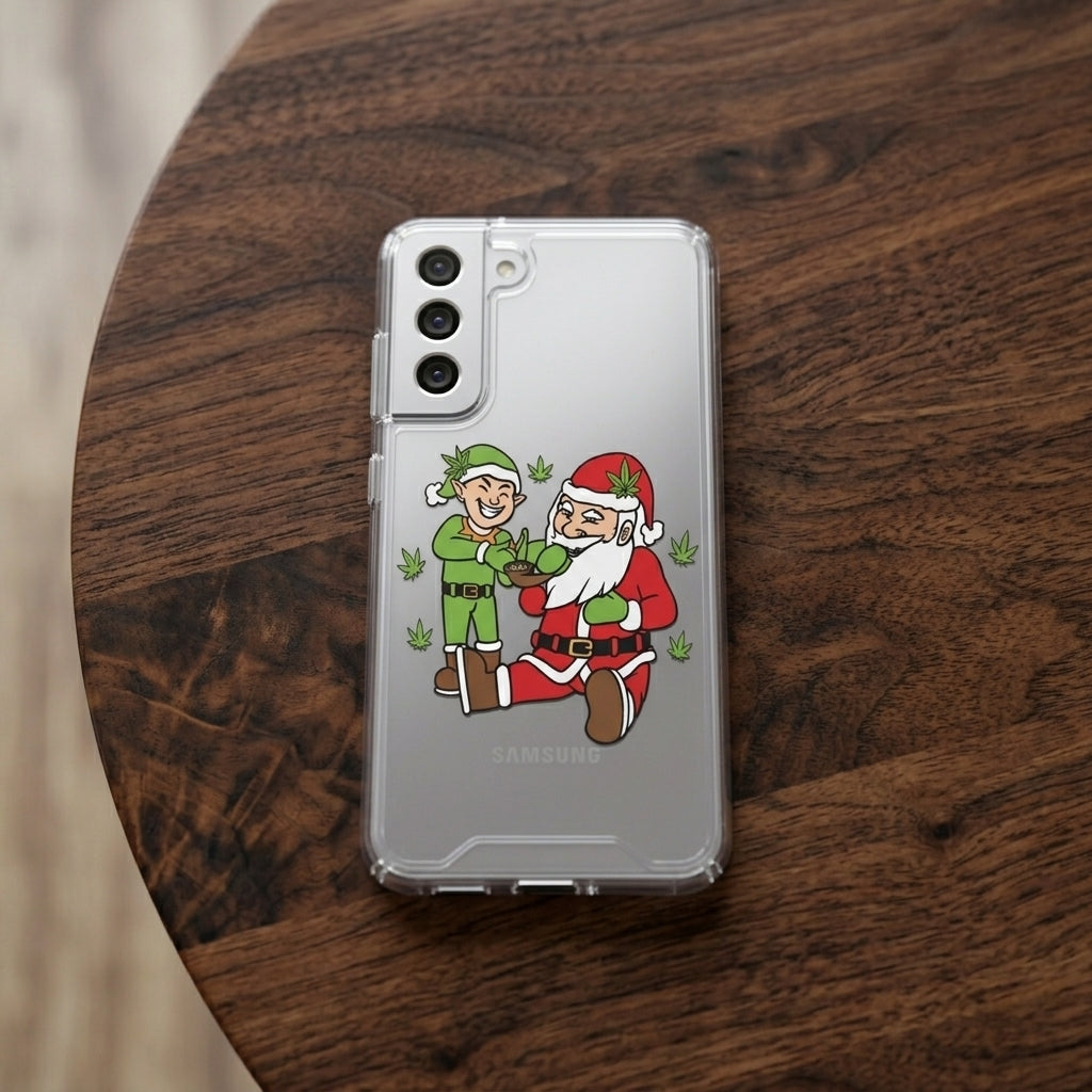 Santa and Elf Weed Christmas Clear Case for Samsung Galaxy | Funny Holiday Cover