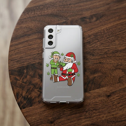 Santa and Elf Weed Christmas Clear Case for Samsung Galaxy | Funny Holiday Cover