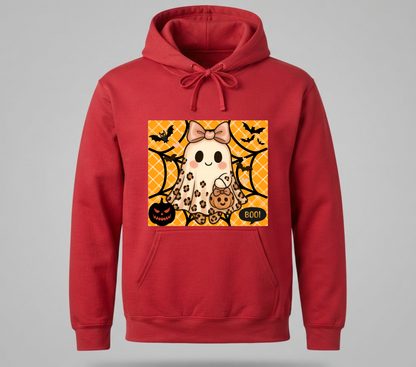 Leopard Print Coquette Ghost Hoodie – Cute Bow Halloween Pullover