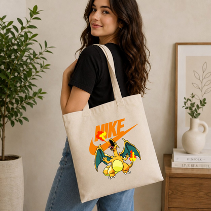Fire Dragon Anime Graphic Canvas Tote Bag - Aesthetic Retro Gamer Reusable Bag