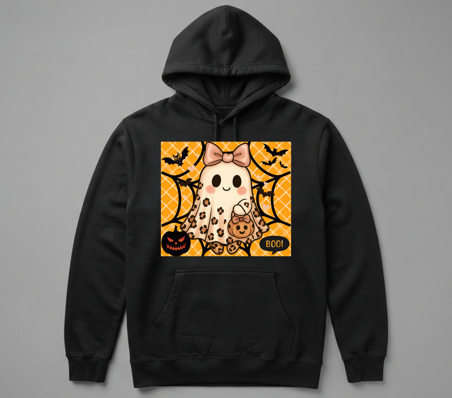 Leopard Print Coquette Ghost Hoodie – Cute Bow Halloween Pullover