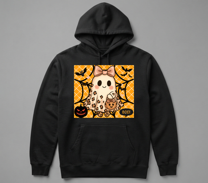 Leopard Print Coquette Ghost Hoodie – Cute Bow Halloween Pullover