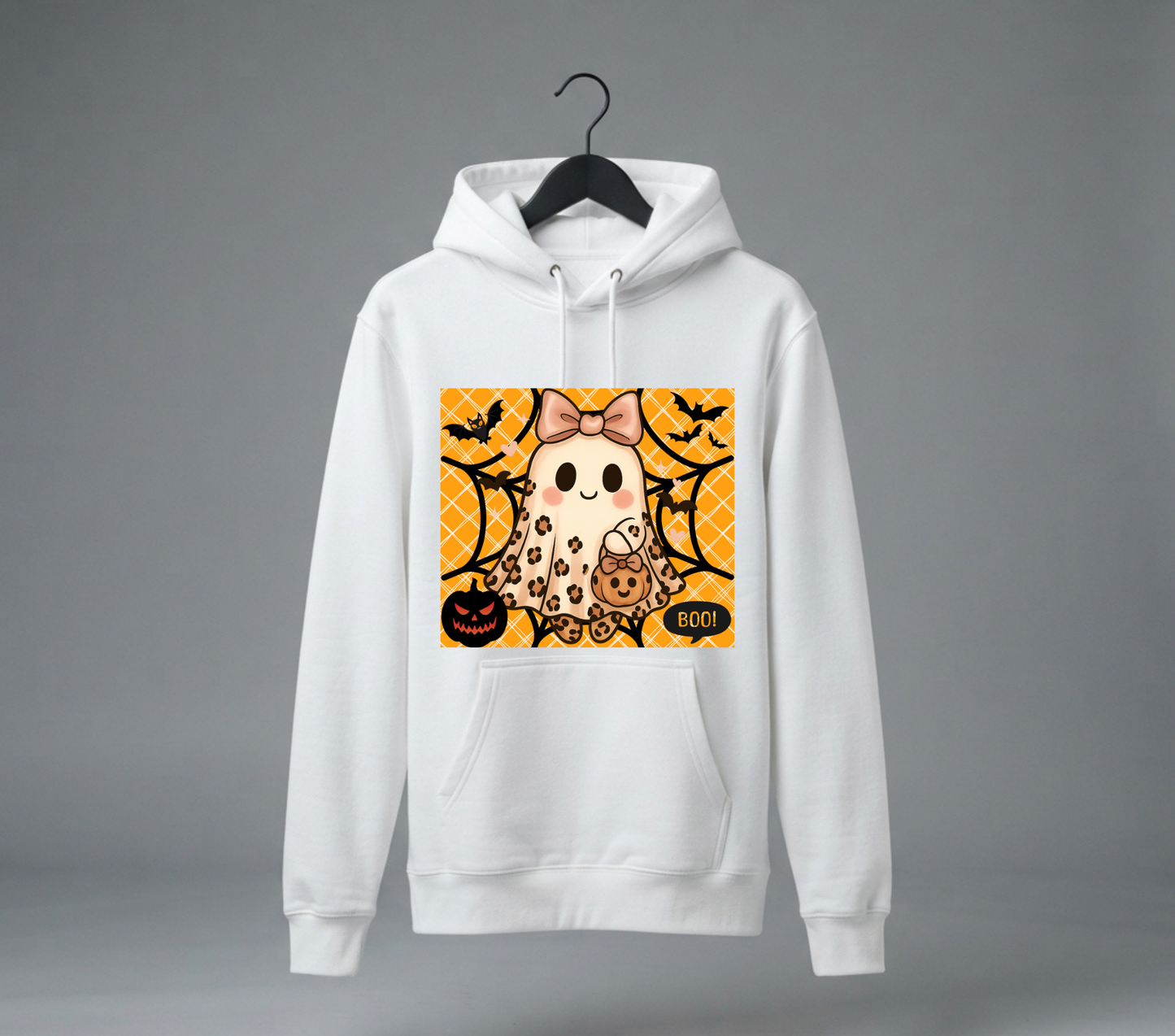 Leopard Print Coquette Ghost Hoodie – Cute Bow Halloween Pullover