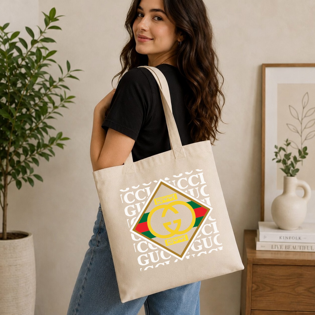 Luxury Diamond Emblem Canvas Tote Bag - Aesthetic Vintage Chic Reusable Bag