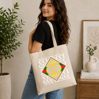 Luxury Diamond Emblem Canvas Tote Bag - Aesthetic Vintage Chic Reusable Bag