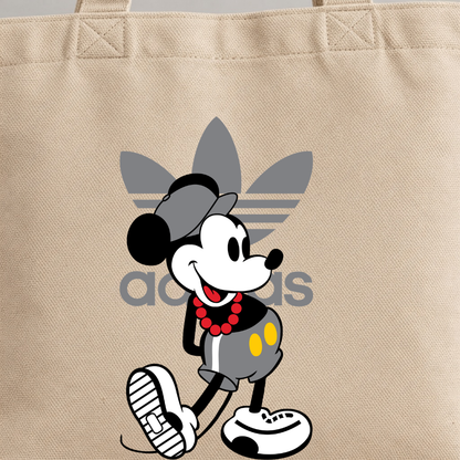 Cool Cartoon Mouse Canvas Tote Bag - Retro Streetwear Graphic Reusable Shopping Bag