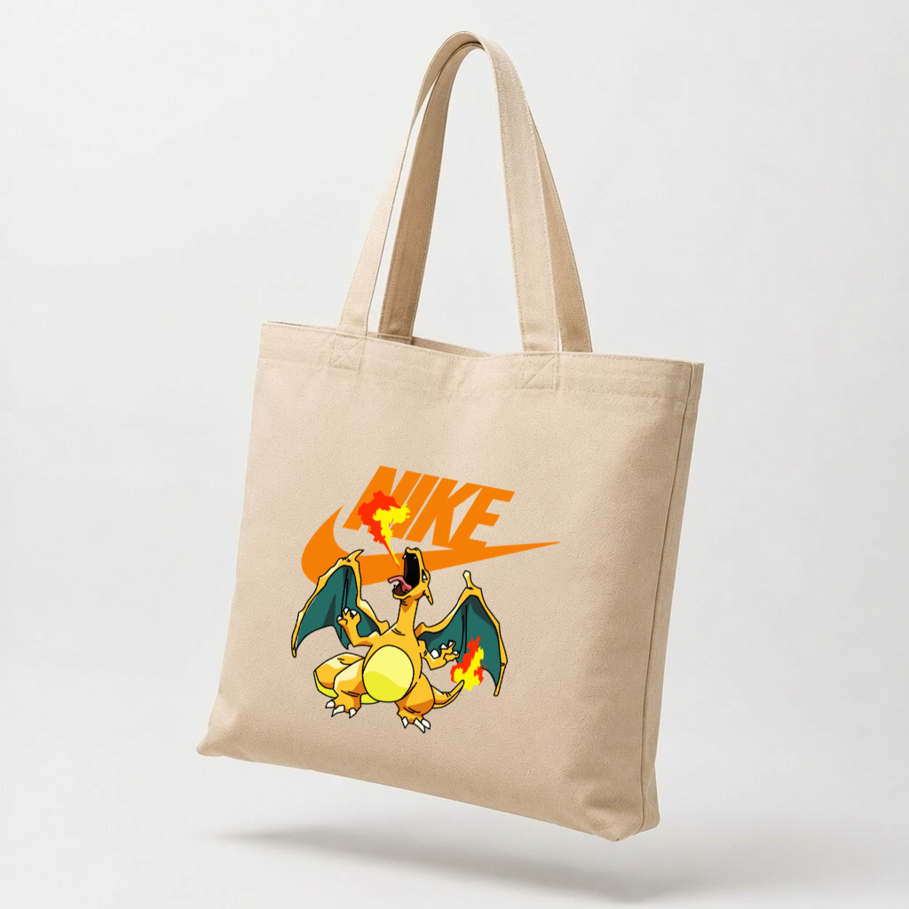 Fire Dragon Anime Graphic Canvas Tote Bag - Aesthetic Retro Gamer Reusable Bag