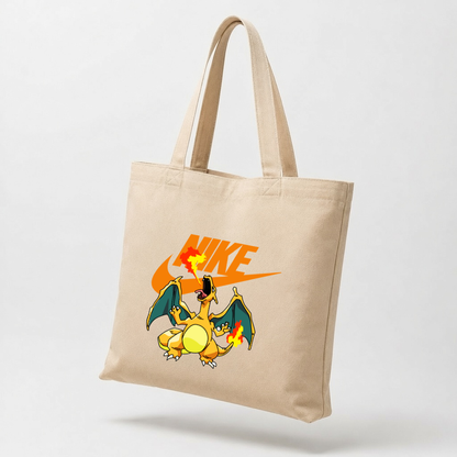 Fire Dragon Anime Graphic Canvas Tote Bag - Aesthetic Retro Gamer Reusable Bag
