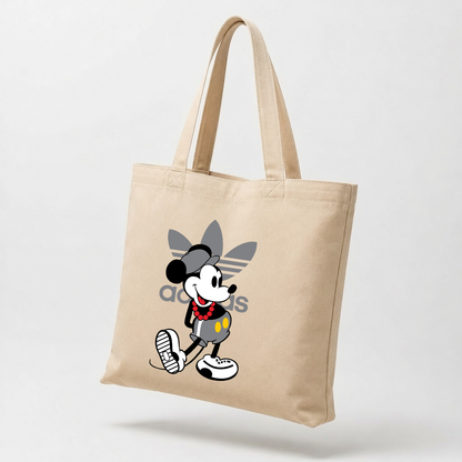 Cool Cartoon Mouse Canvas Tote Bag - Retro Streetwear Graphic Reusable Shopping Bag