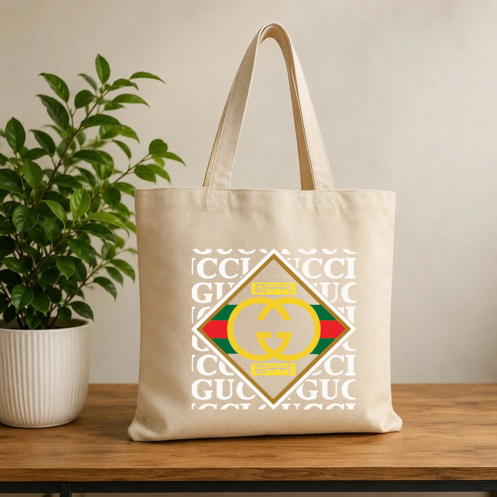 Luxury Diamond Emblem Canvas Tote Bag - Aesthetic Vintage Chic Reusable Bag