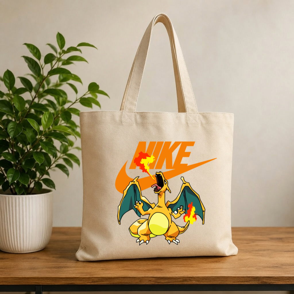 Fire Dragon Anime Graphic Canvas Tote Bag - Aesthetic Retro Gamer Reusable Bag