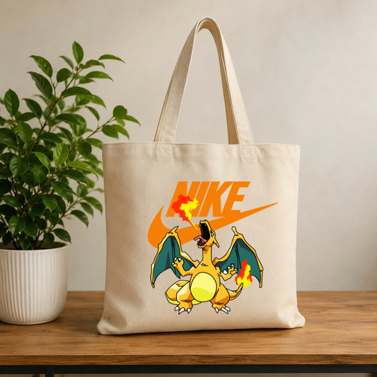 Fire Dragon Anime Graphic Canvas Tote Bag - Aesthetic Retro Gamer Reusable Bag
