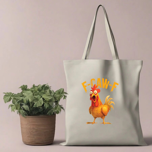 Screaming Chicken "F-CAW-F" Funny Canvas Tote Bag