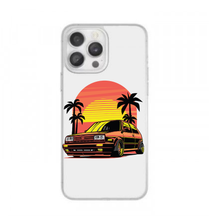 Retro Car Sunset Graphic Matte White iPhone Case