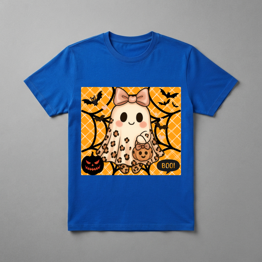 Cute Leopard Ghost Halloween T-Shirt – Coquette Bow Spooky Graphic Tee