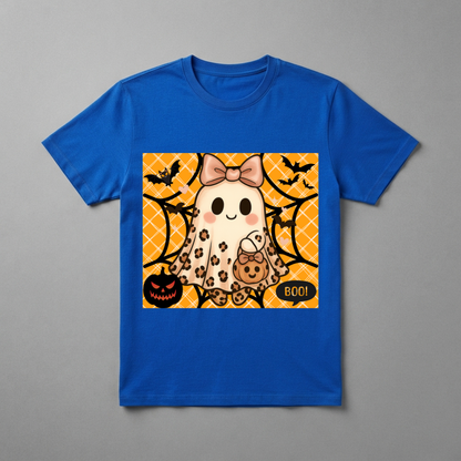 Cute Leopard Ghost Halloween T-Shirt – Coquette Bow Spooky Graphic Tee