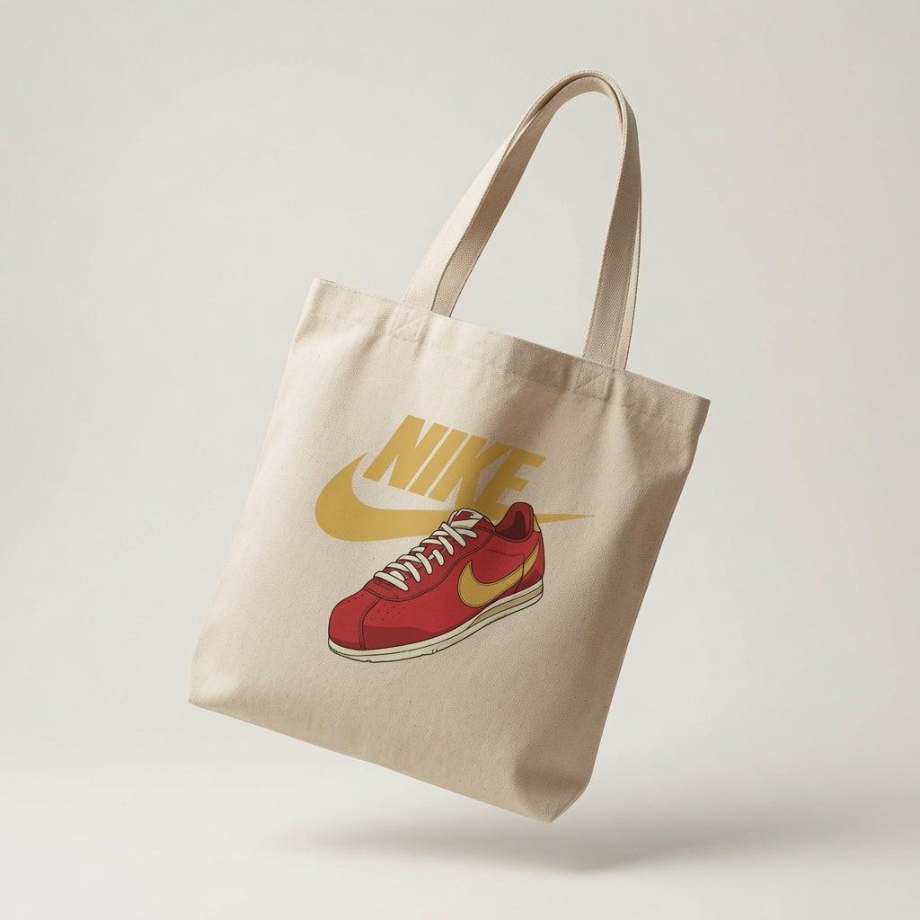 Retro Red & Gold Sneaker Illustration Nike Swoosh Cotton Canvas Tote Bag