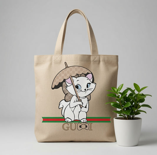 Elegant White Kitten Graphic Canvas Tote Bag - Perfect Gift for Niece