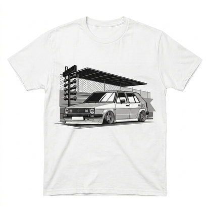 Volkswagen Golf Mk2 Stance Culture Drag Strip Monochrome T-Shirt