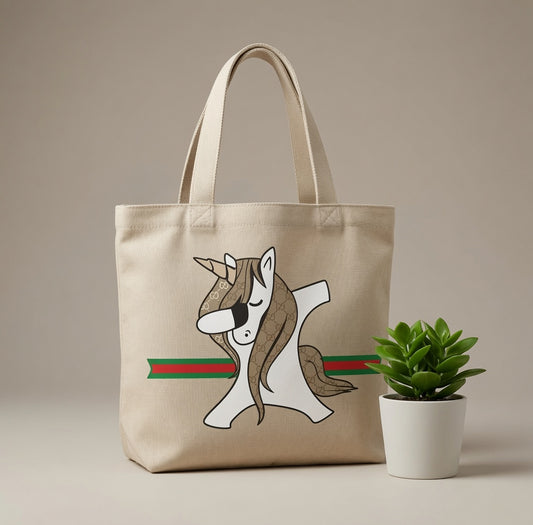 Dabbing Unicorn Graphic Canvas Tote Bag - Designer Style Fashion Graphic