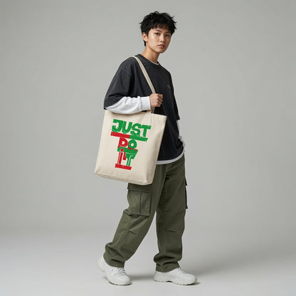 Stencil Graphic Canvas Tote Bag | Bold Red & Green Cotton Tote