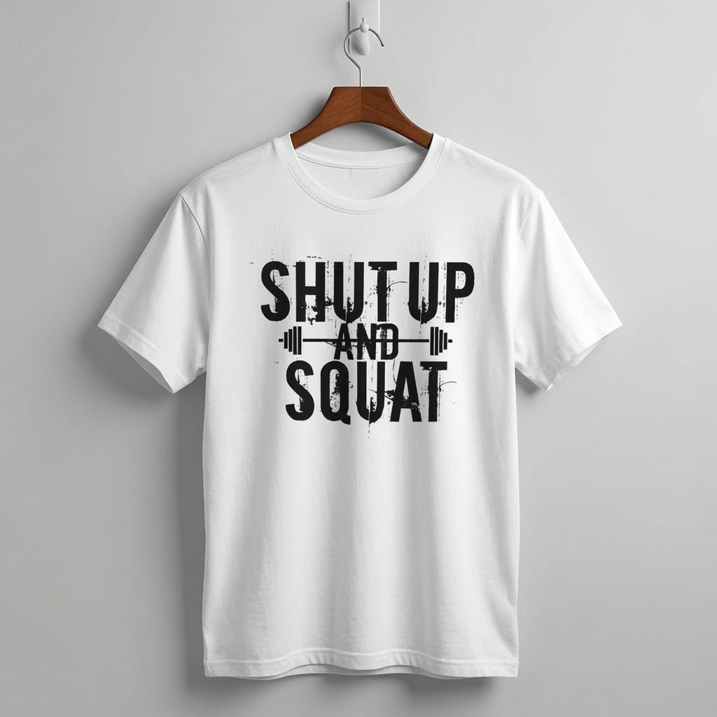 "Shut Up And Squat" Distressed Powerlifting Graphic Tee