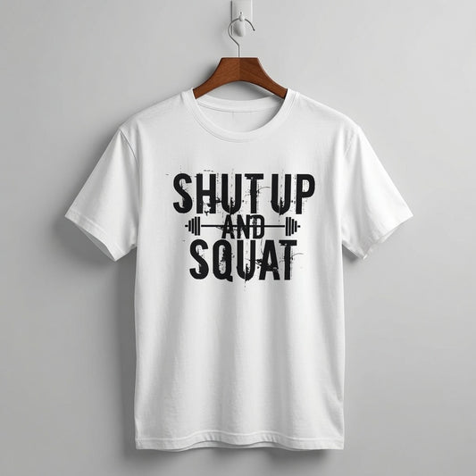 "Shut Up And Squat" Distressed Powerlifting Graphic Tee