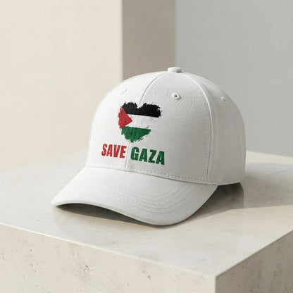 Save Gaza Palestine Flag Heart Graphic Baseball Cap - Palestinian Solidarity Cap (White)
