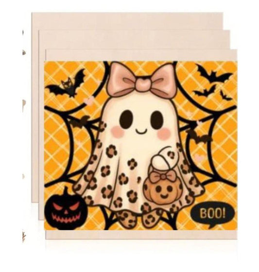 Cute Leopard Print Ghost Halloween Wooden Art Print – Pink Bow Spooky Fall Decor