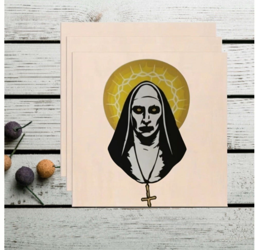 The Nun Character Gothic Wooden Sign - Square Halloween Wall Art