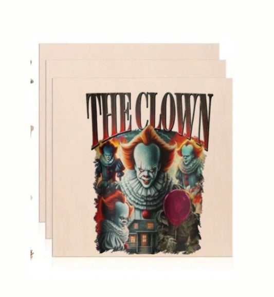 The Clown Horror Movie Vintage Graphic Wooden Print - Pennywise Halloween Wall Decor (10x10 Inch)