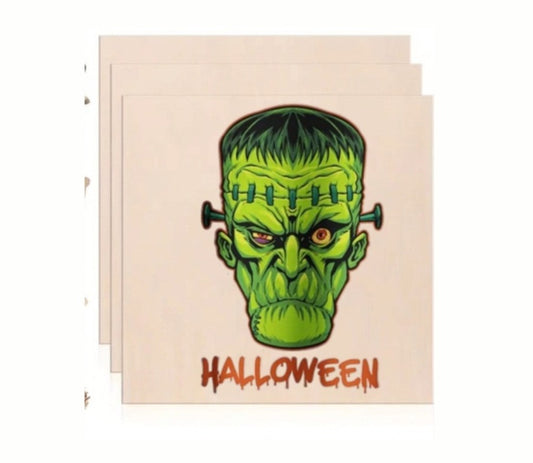 Vintage Frankenstein Green Monster Wood Print | Halloween Wall Decor (10x10 Inch)