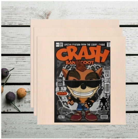 Vintage Comic Book Style Crash Bandicoot Wooden Plaque - Square Gaming Room Decor (10x10 Inch)