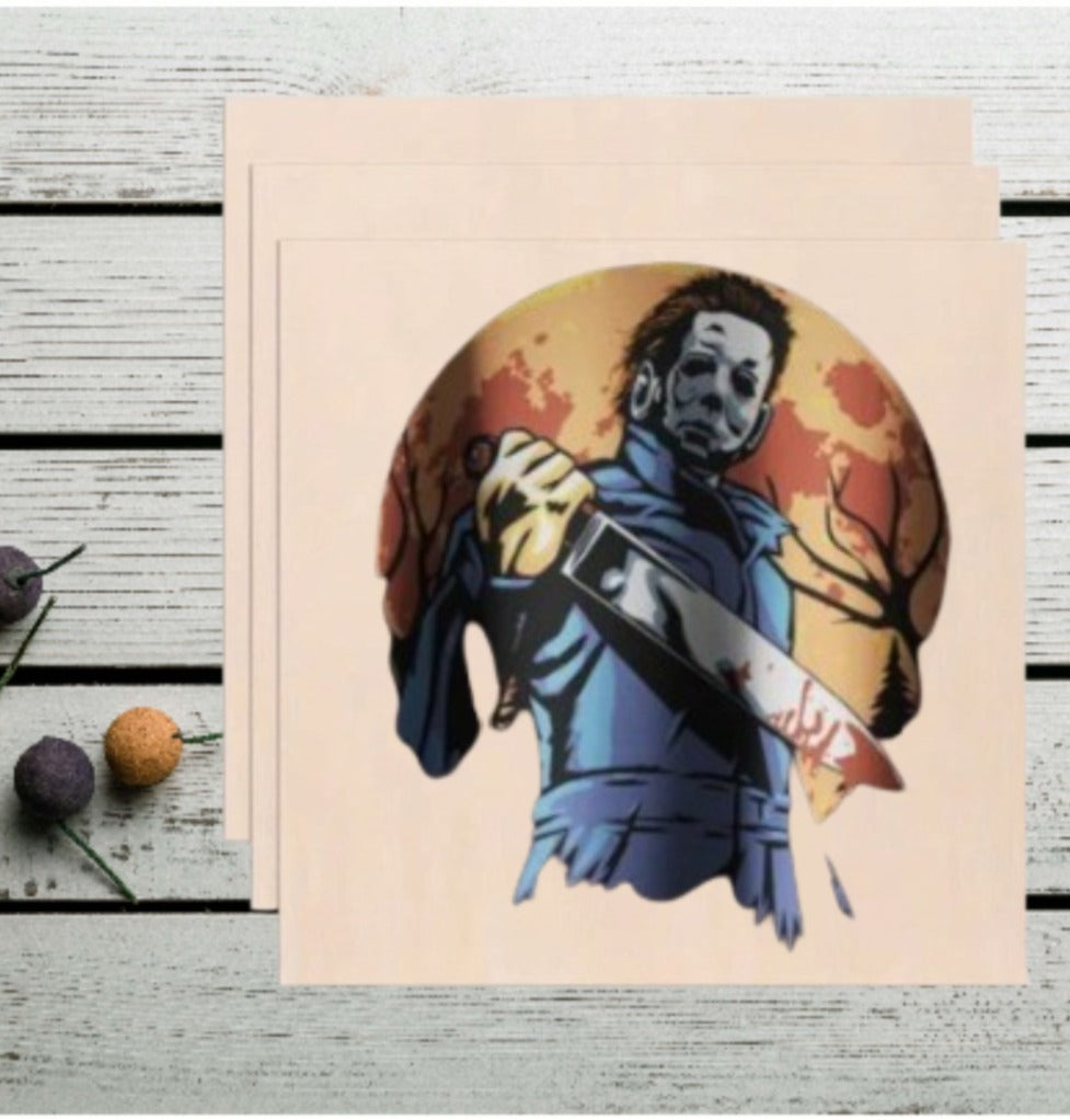 Halloween Michael Myers Wooden Plaque - Spooky Moon Horror Wall Decor