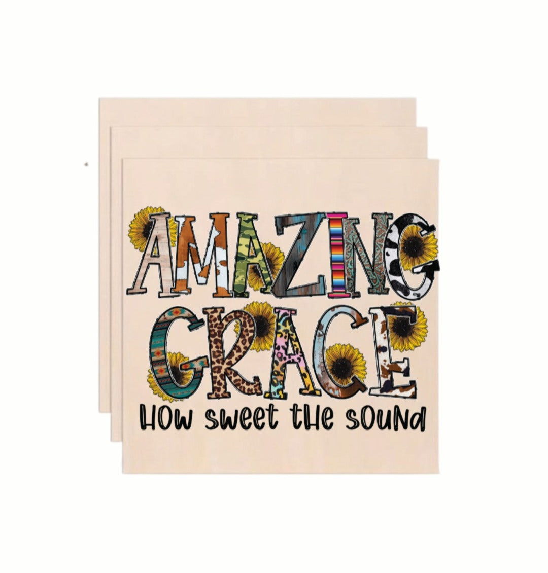 Amazing Grace How Sweet The Sound Western Sunflower Wooden Sign Board - Wall Art Decor (10x10 Inch)