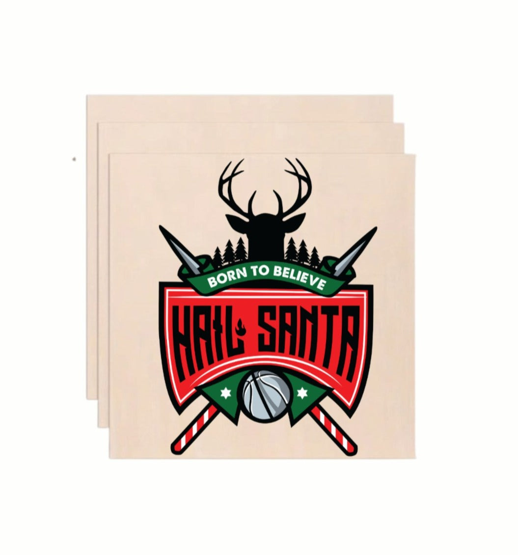 Born To Believe Hail Santa Reindeer Wooden Art Print - Retro Holiday Wall Decor (10x10 Inch)