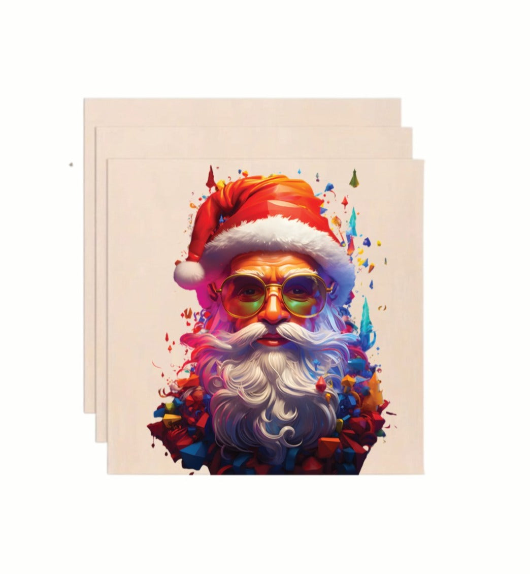 Cool Santa Claus Glasses Colorful Art Wooden Art Print - Holiday Wall Decor (10x10 Inch)