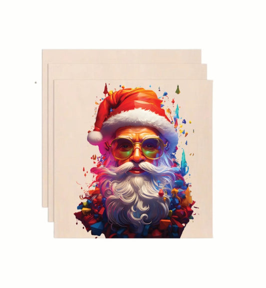 Cool Santa Claus Glasses Colorful Art Wooden Art Print - Holiday Wall Decor (10x10 Inch)