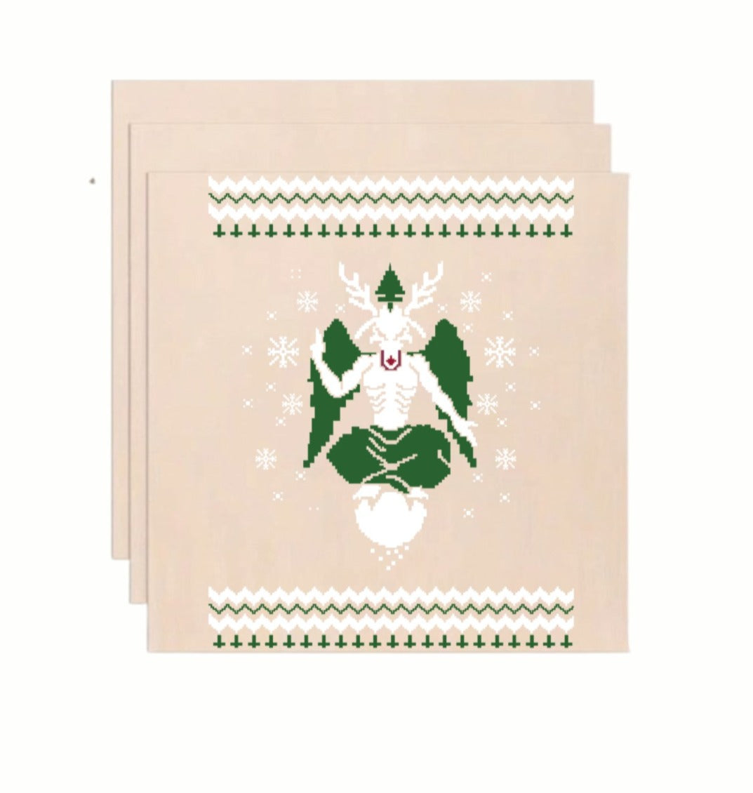 Ugly Christmas Sweater Baphomet Pixel Art Wooden Art Print - Retro Holiday Wall Decor (10x10 Inch)