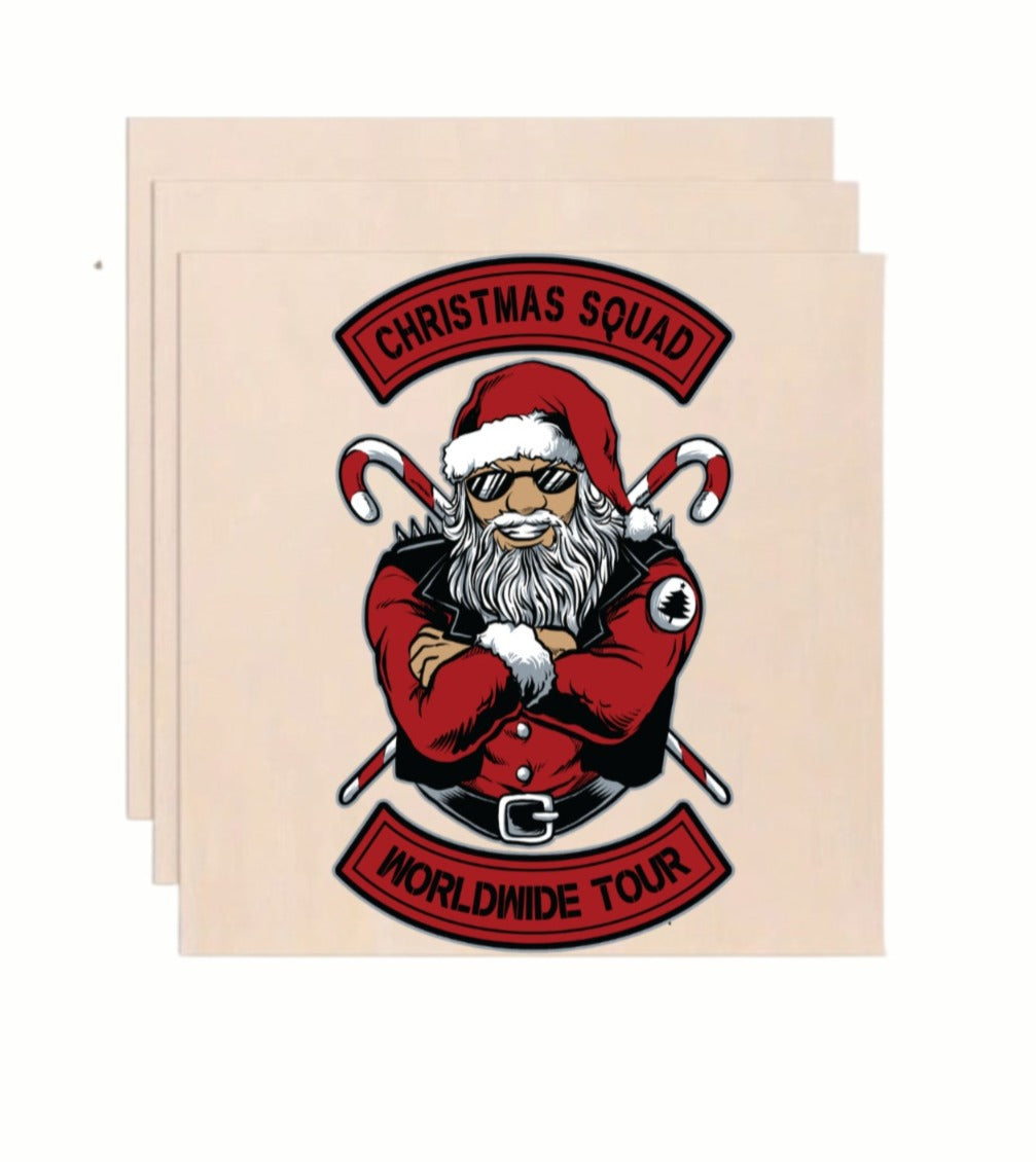 Christmas Squad Worldwide Tour Biker Santa Wooden Art Print - Retro Holiday Wall Decor (10x10 Inch)