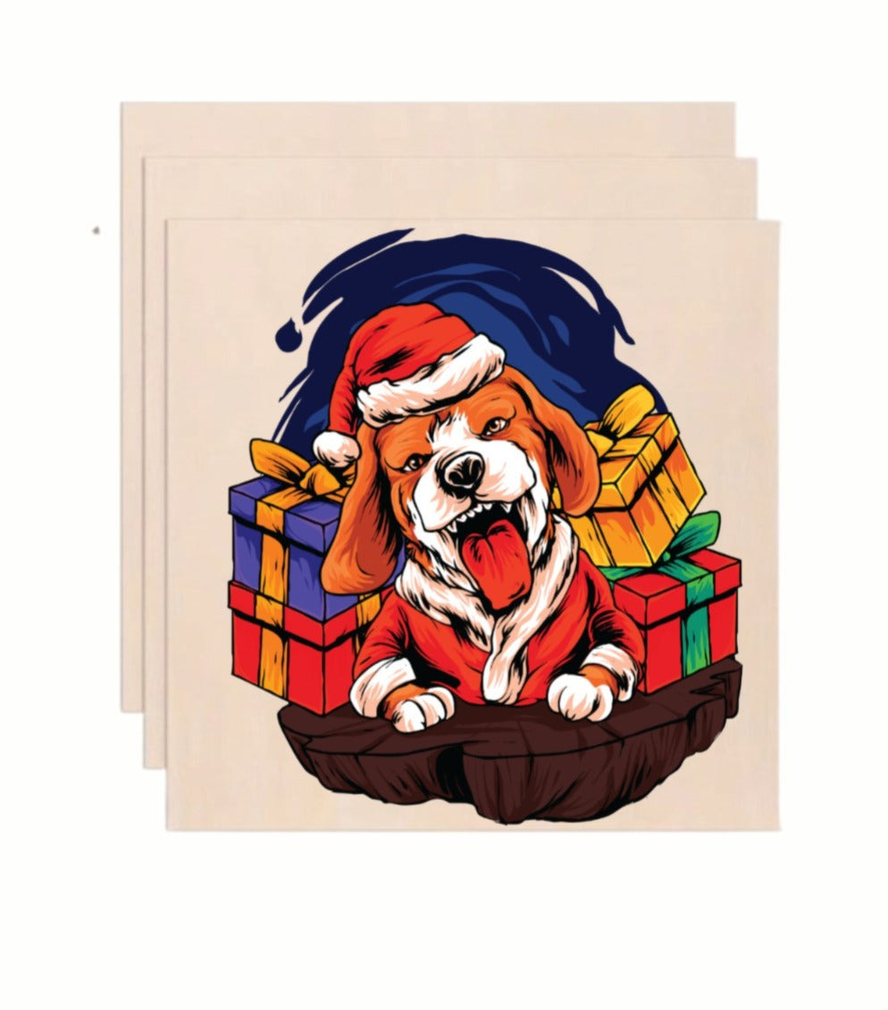 Cute Santa Dog Beagle Christmas Gifts Wooden Art Print - Holiday Wall Decor (10x10 Inch)