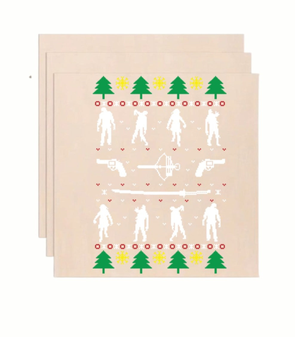 Ugly Christmas Sweater Zombie Apocalypse Wooden Art Print - Retro Holiday Wall Decor (10x10 Inch)