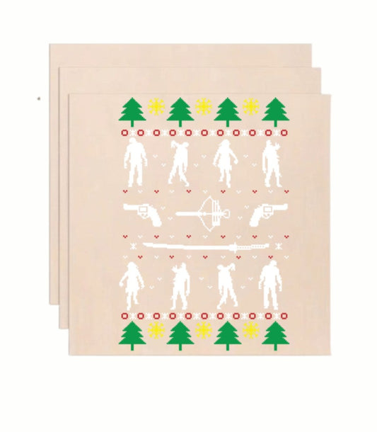 Ugly Christmas Sweater Zombie Apocalypse Wooden Art Print - Retro Holiday Wall Decor (10x10 Inch)