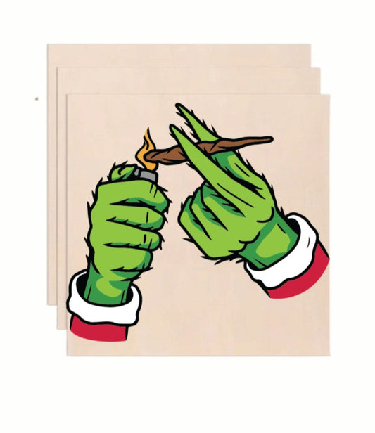 Grinch Hands Lighting Blunt Weedmas Wooden Art Print - Funny Holiday Wall Decor (10x10 Inch)