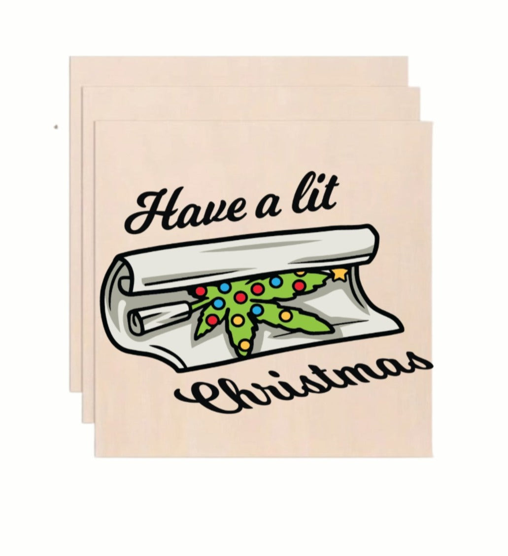 Have A Lit Christmas Rolling Paper Weedmas Wooden Art Print - Funny Holiday Wall Decor (10x10 Inch)